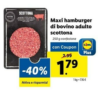Lidl Maxi Hamburger Di Bovino Adulto offerta