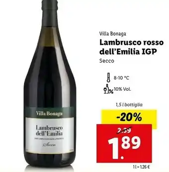 Lidl Villa Bonaga Lambrusco Rosso Dell Emilia Igp offerta