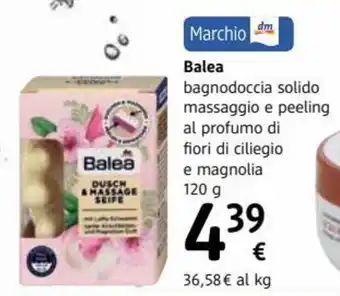 dm drogerie markt Balea bagnodoccia solido massaggio e peeling al profumo di fiori di ciliegio e magnolia 120 g offerta