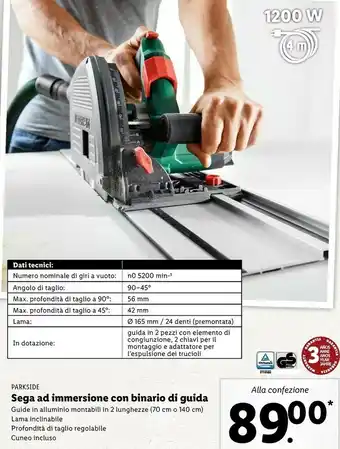 Lidl Sega Parkside Ad Immersione Con Binario Di Guida offerta