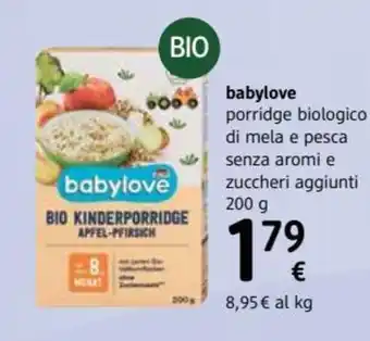 dm drogerie markt babylove porridge biologico di mela e pesca senza aromi e zuccheri aggiunti 200 g offerta