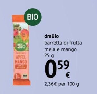 dmBio barretta di frutta mela e mango 25 g