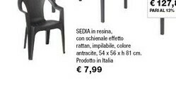 Iper La Grande Sedia In Resina Con Schienale Effetto Rattan, Impilabile, Colore Antracite offerta