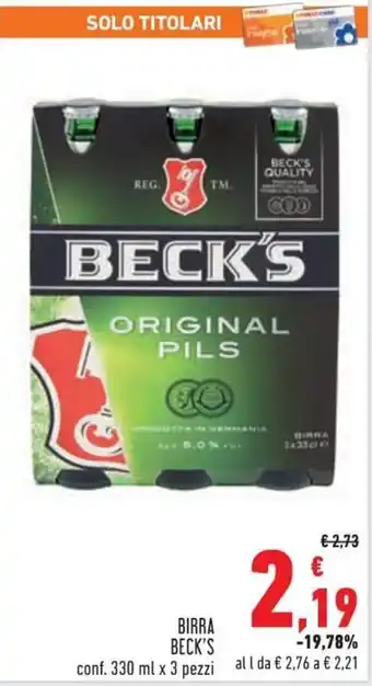 Conad City Beck's Birra 330 ml x 3 pezzi offerta