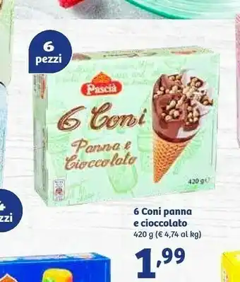 In'S Mercato Pascià 6 Coni Panna E Cioccolato 420 G(ml) offerta