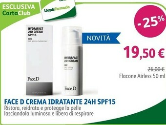 Lloyds Farmacia Face D Crema Idratante 24H SPF15 Flacone Airless 50 ml offerta