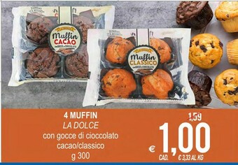 MD Discount La Dolce 4 Muffin Con Gocce Di Cioccolato Cacao/classico offerta