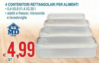 MD Discount 4 Contenitori Rettangolari Per Alimenti offerta