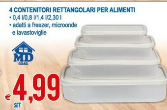 MD Discount 4 Contenitori Rettangolari Per Alimenti offerta
