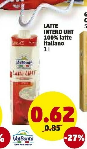 PENNY Valbontà Latte Intero Uht 100% Latte Italiano offerta