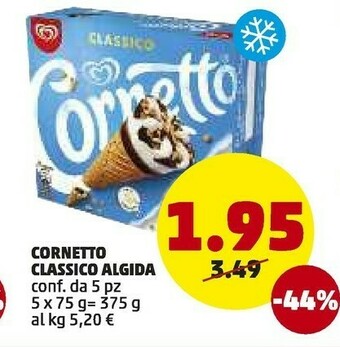 PENNY Algida Cornetto Classico Con Latte Fresco Italiano Di Alta Qualità 75 G 375 G(ml) offerta