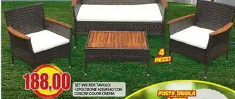Set Wicker Tavolo + 2 Poltrone + Divano