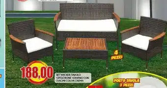 Risparmio Casa Set Wicker Tavolo +2poltrone +divano Con Cuscini Color Crema offerta