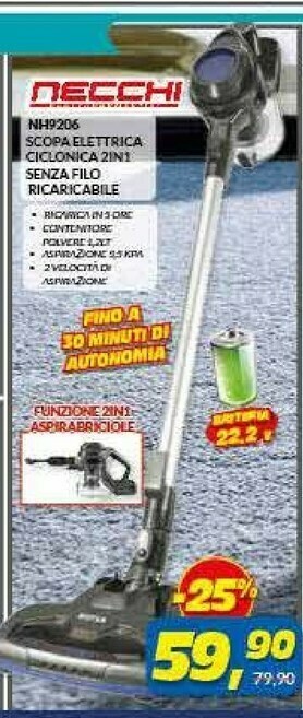 Risparmio Casa Necchi NH9206 Aspirapolvere Senza Filo Senza Sacchetto Nero, Blu, Metallico offerta