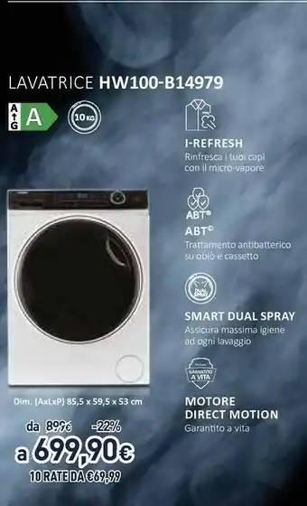 Unieuro Haier HW100-B14979 Lavatrice Libera Installazione Caricamento Frontale Bianco 10 Kg 1400 Giri/min A+++ offerta