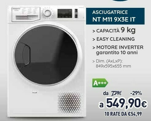 Hotpoint NT M11 9X3E IT Libera Installazione Caricamento Frontale Nero,  Bianco 9 Kg A+++ offerta di Unieuro