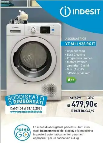 Unieuro Indesit YT M11 92S RX IT Libera Installazione Caricamento Frontale Bianco 9 Kg A++ offerta