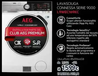 Unieuro Aeg L9WEC169KC Caricamento Frontale Libera Installazione Nero, Acciaio Inossidabile, Bianco A offerta