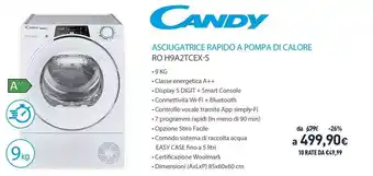 Unieuro Candy RO H9A2TCEX-S Libera Installazione Caricamento Frontale Bianco 9 Kg A++ offerta