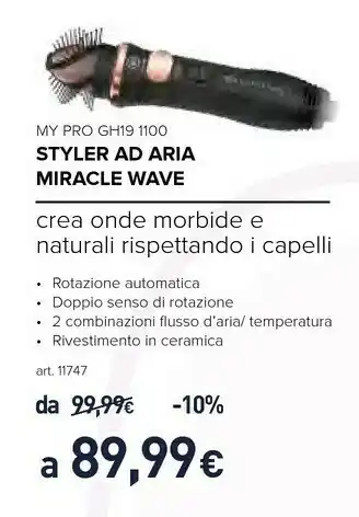 Unieuro Imetec Bellissima My Pro Miracle Wave GH19 1100 Spazzola Ad Aria Calda Caldo Nero, Rosa 1,8 M 1100 W offerta