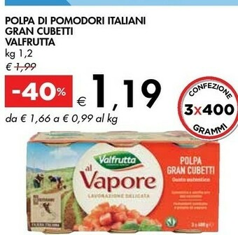 Bennet Valfrutta Polpa Di Pomodori Italiani Gran Cubetti 1,2 Kg offerta