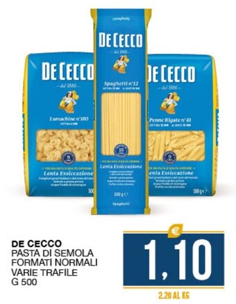 SeBón Supermercati De Cecco pasta di semola formati normali varie trafile g 500 offerta