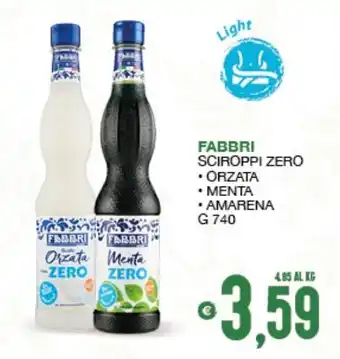 SeBón Supermercati Fabbri Sciroppi Zero Orzata/Menta/Amarena g 740 offerta