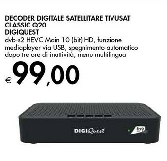 Bennet Digiquest Decoder Digitale Satellitare Tivusat Classic Q20 offerta