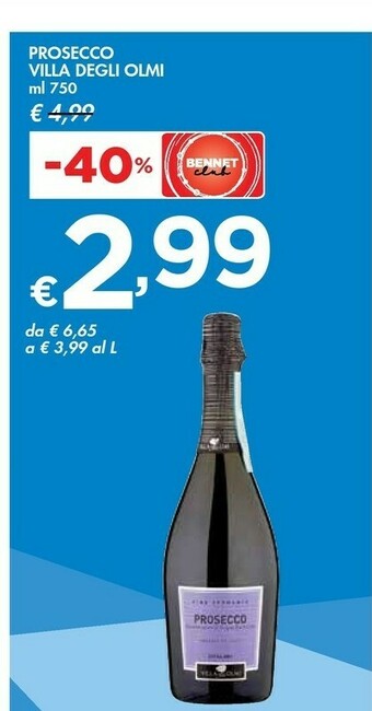 Bennet Villa Degli Olmi Prosecco 750 Ml offerta