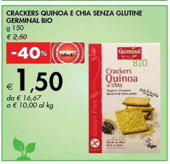 Bennet Germinal Crackers Quinoa E Chia Senza Glutine Bio 150 G offerta