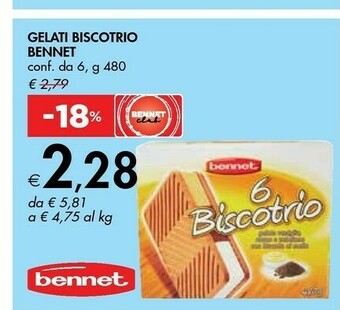 Bennet Bennet Gelati Biscotrio 480 G offerta