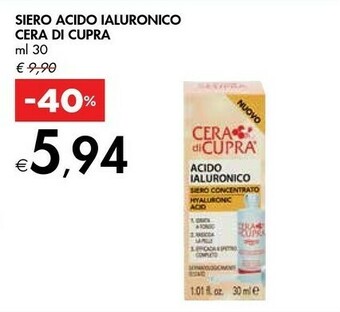 Bennet Cera Di Cupra Siero Acido Ialuronico offerta