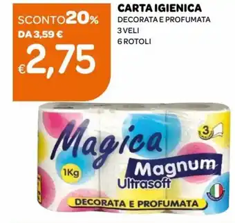 Ekom Magnum Ultrasoft Carta Igienica Decorata e Profumata 3 veli 6 rotoli offerta