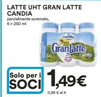 Coop Candia Latte Parzialmente Scremato UHT Granlatte 250 G(ml) offerta