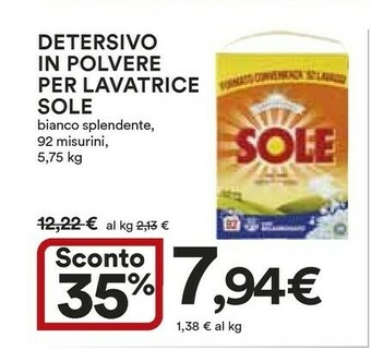 Coop Sole Sole Detersivo In Polvere Per Lavatrice offerta