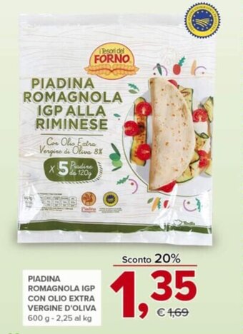 Todis Piadina romagnola igp con olio extra vergine d'oliva 600 g offerta