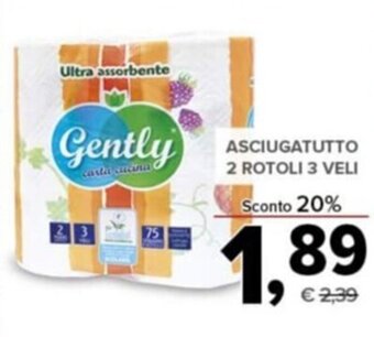 Todis Gently Asciugatutto 2 rotoli 3 veli offerta
