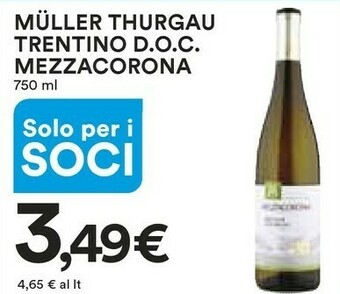 Coop Mezzacorona Muller Thurgau Trentino Doc Mezzacorona 750 Ml offerta