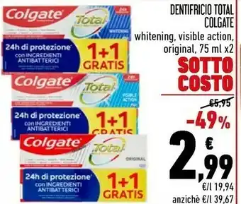 Conad Colgate Dentifricio Total Whitening / Visible Action / Original 75 Ml X2 offerta