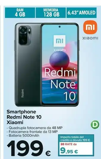 Carrefour Xiaomi Smartphone Redmi Note 10 6.43" Amoled offerta