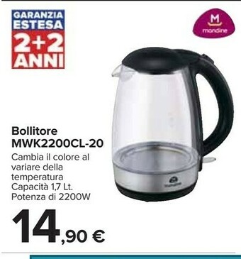 Carrefour Mandine Bollitore A Variazione Di Colore - MWK2200CL-20 - Nero / Argento offerta
