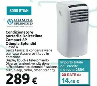 Carrefour Olimpia Splendid Condizionatore Portatile Dolceclima Compact 8p offerta