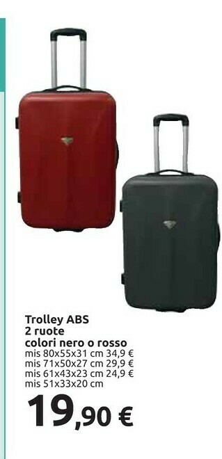 Carrefour Trolley Abs 2 Ruote Colori Nero O Rosso offerta