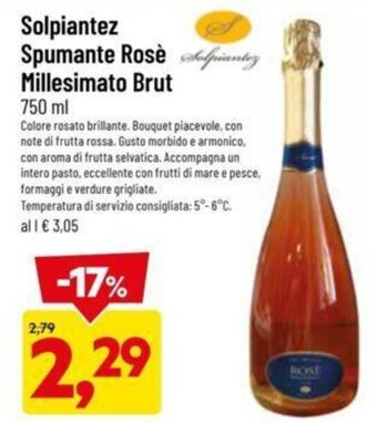 DPiù Solpiantez Spumante Rosè Millesimato Brut 750 ml offerta