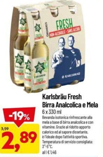 DPiù Karlsbräu Fresh Birra Analcolica e Mela 6 x 330 ml offerta