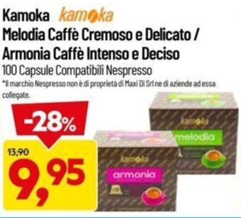 DPiù Kamoka Melodia Caffè Cremoso e Delicato / Armonia Caffè Intenso e Deciso 100 capsule offerta