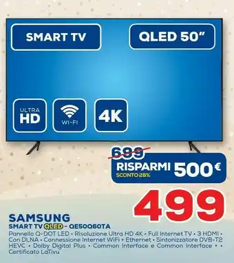 Euronics Samsung Series 6 QE50Q60T 127 Cm (50") 4K Ultra HD Smart TV Wi-Fi Nero offerta