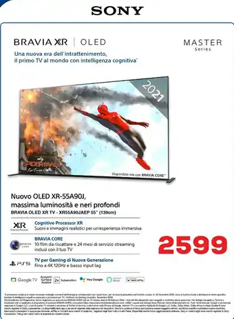 Euronics Sony XR-55A90J - Smart TV OLED 55 Pollici, 4K Ultra HD, HDR, Con Google TV (Nero, Modello 2021) offerta