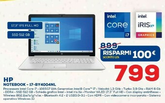 Euronics HP 17-by4004nl DDR4-SDRAM Computer Portatile 43,9 Cm (17.3") 1920 X 1080 Pixel Intel® Core™ I7 Di Undicesima Generazione 8 GB offerta