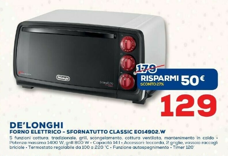Delonghi Forno Elettrico- Sfornatutto Classic Eo14902.W offerta di Euronics